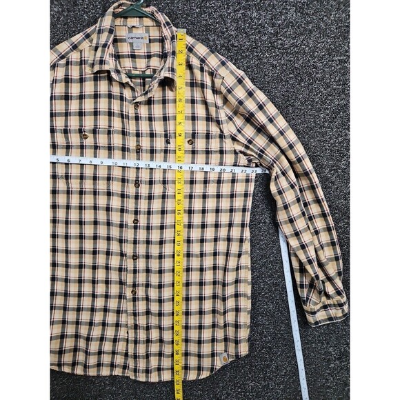 Carhartt Flannel Button Up Shirt Men's Size Large Tall Relaxed Fit Tan Black - Picture 6 of 8